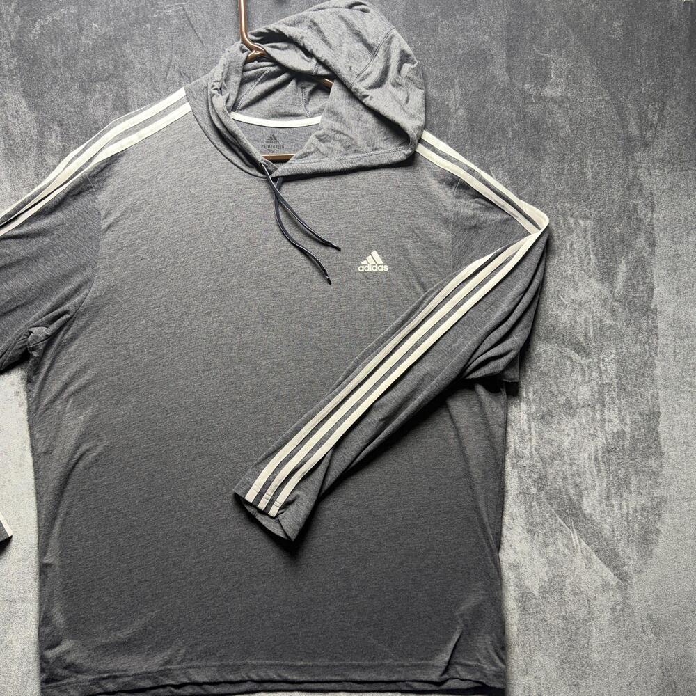 Adidas Shirt Mens 2XL Gray Hooded Long Sleeve Primegreen AEROREADY Tee Athletic
